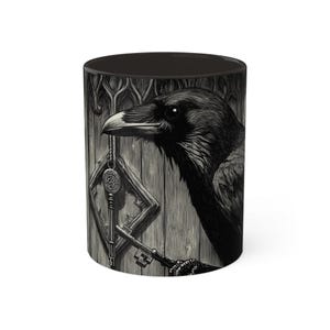 Mystical Raven Mug, Enigmatic Raven Cup, Gothic Coffee Mug, Unique Black Bird Drinkware, Halloween Gift for Bird Lovers image 8