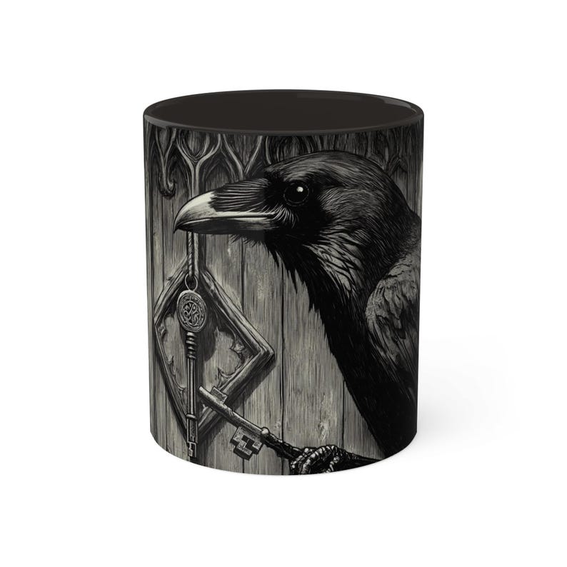 Mystical Raven Mug, Enigmatic Raven Cup, Gothic Coffee Mug, Unique Black Bird Drinkware, Halloween Gift for Bird Lovers image 8