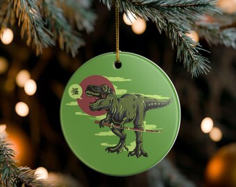 恐竜のホリデーオーナメント、子供向けの楽しい恐竜ギフト、TRexセラミックデコレーション、アニメツリーデコレーション、誕生日、クリスマス、ユールホームデコレーション