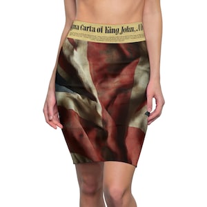 British Patriot Magna Carta Vintage British Flag Pencil Skirt, Stylish Women's Skirt, UK Inspired Fashion, Perfect for Parties & Holidays