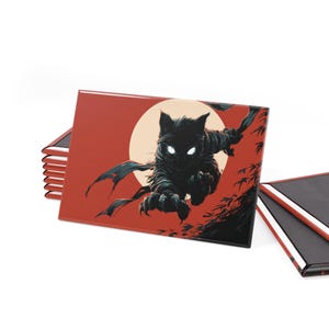 Mystical Anime Ninja Black Cat Magnet, Cat Lover Gift, Manga Decor, Fridge Magnet, Halloween Decorations, Gamer Gift for Pet Owners