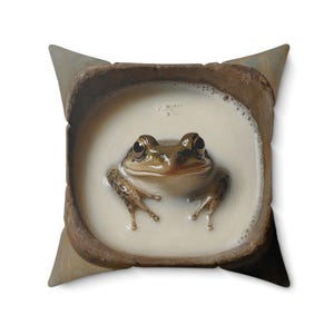 Frog in Milk Decorative Pillow, Best Selling Picture Cozy Home Accent, Frog and Toad Lover Gift, Unique Sofa Decor, Cute Room Accessory