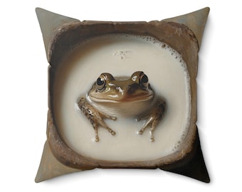 Cojín decorativo de rana en leche, imagen muy vendida, acogedor y decorativo para el hogar, regalo para amantes de las ranas y los sapos, decoración única para el sofá, bonito accesorio para la habitación.