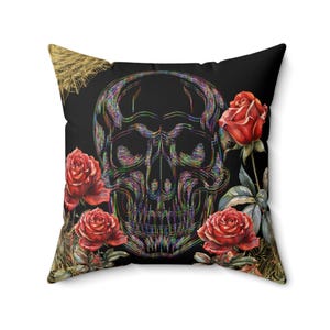 Gothic Floral Skull Pillow, Black Skull Edgy Decor for Halloween, Goth Home, Pastel Gothic Living Room, Gothic Style, Gift Idea