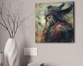 Viking Warrior Canvas Wall Art, Norse Mythology Decor, Fantasy Artwork, Home Office Decoration, Gift for Vikings Fans, Mancave Art on Canvas