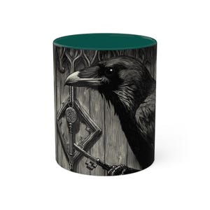 Mystical Raven Mug, Enigmatic Raven Cup, Gothic Coffee Mug, Unique Black Bird Drinkware, Halloween Gift for Bird Lovers image 1