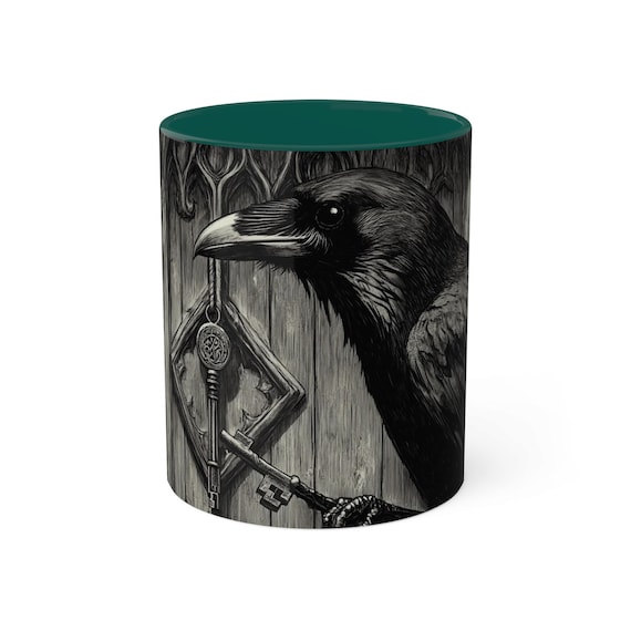 Mystical Raven Mug, Enigmatic Raven Cup, Gothic Coffee Mug, Unique Black Bird Drinkware, Halloween Gift for Bird Lovers