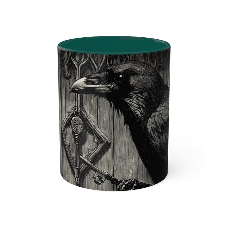 Mystical Raven Mug, Enigmatic Raven Cup, Gothic Coffee Mug, Unique Black Bird Drinkware, Halloween Gift for Bird Lovers image 1