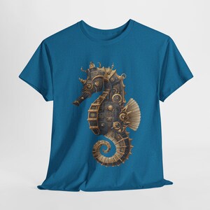 Steampunk Seahorse Tee, Unisex Heavy Cotton TShirt, Nautical Gift, Ocean Lover Shirt, Unique Graphic Tee, Gothic Beachwear image 3