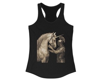 Mythisches Einhorn und Gladiator Racerback Tank, Einhorn Liebhaber Top, Geschenke für Sie, Fantasy Bekleidung, Rom inspiriert, Festival Outfit