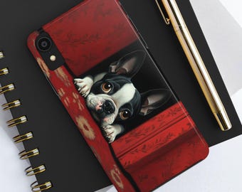 Funda para teléfono con diseño de Boston Terrier, resistente y divertida, ideal como regalo para amantes del bulldog francés, accesorio para mascotas, protección duradera para el teléfono.