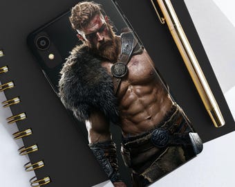 Stoer telefoonhoesje met krijgerthema, robuuste telefoonhoes, uniek telefoonaccessoire, cadeau voor hem, Viking-telefoonbeschermer, gewaagd ontwerp