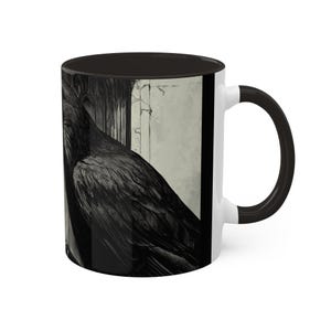 Mystical Raven Mug, Enigmatic Raven Cup, Gothic Coffee Mug, Unique Black Bird Drinkware, Halloween Gift for Bird Lovers image 5