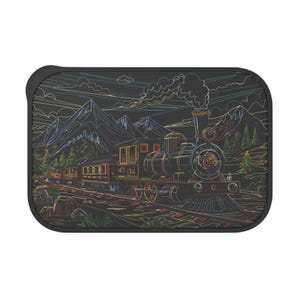 Mountain Train Inspired Bento Box with Utensils, EcoFriendly Lunch Container, Adventure Picnic Set, Gift for Travelers, Unique Food Storage