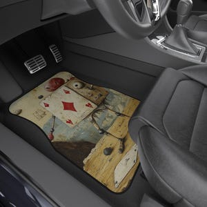 Whimsical Card Themed Car Mats, Fun Automotive Accessories, Playful Gift for Gamers and Card Lovers, Unique Car Decor, Quirky Floor Mats,
