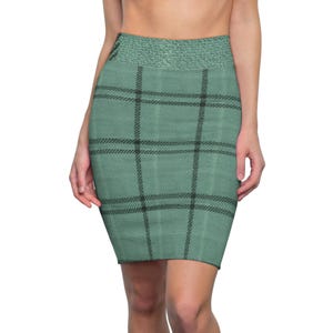 Tartan of the Free Wind Plaid Pencil Skirt, Stylish Green Check, Perfect for Work or Parties, Fall Fashion, Casual Elegance, Office Wear,