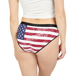 Patriotic Women&#39;s Underwear, American Flag Print Knickers, USA Tribal Design Briefs, Independence Day Gift, Flag Inspired Lingerie
