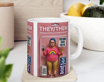 Funny Action Figures Stereotypes Ceramic Mug, Political Protestor Humor, Perfect for Gifts, MAGA Humor gifts, AI Action Figures
