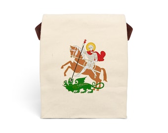 George and Dragon Canvas Lunch Bag with Strap, Perfect for Picnics, Work, Back to School, EcoFriendly and British Mythology