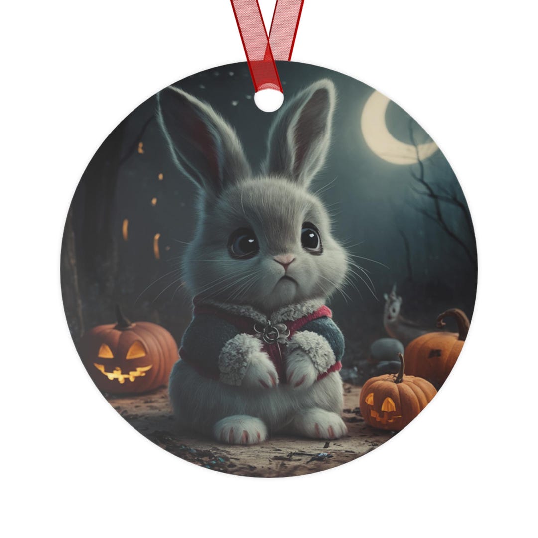 Halloween Rabbit Metal Ornament, Cute Bunny Decor, Holiday Keepsake ...