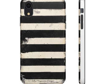 Iphone and Google Phone Tough Cases, Stylish Black & White Striped - Trendy Individuals, Unique Gifts, Phone Accessories, Gothic Vibe