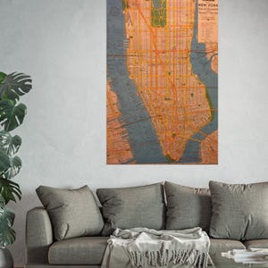 affiche vintage de carte des transports en commun de la ville de New York, décoration d'art mural, impression mate d'archives pour bureau à domicile, cadeau pour amateur de voyage, style minimaliste moderne