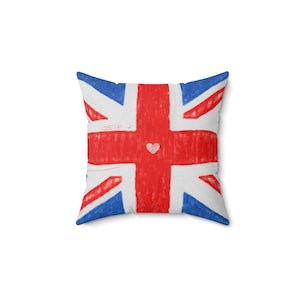 Union Jack Decorative Pillow, Cozy English Home Decor, UK Gift, British Flag Cushion, Modern Living Room Accent, Red, White and Blue