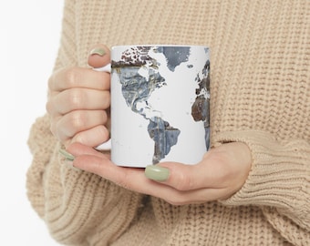 Rustieke keramische wereldkaart mok, cadeau reisliefhebber, koffiekopje, decor aardrijkskunde, kaart kantoor mok, continenten avontuur drinkware