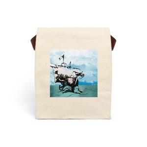 Artistic Pirate Ship Canvas Lunch Bag with Strap, Eco Friendly Tote for Work, School, Picnic, Sustainable Dining
