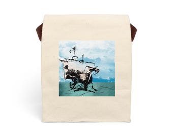 Artistic Pirate Ship Canvas Lunch Bag with Strap, Eco Friendly Tote for Work, School, Picnic, Sustainable Dining