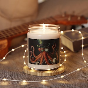 Whimsical Octopus Scented Soy Candle, Unique Home Decor, Eco-friendly Gift, Marine Life Lover&#39;s Gift, Birthday Gift, 9oz, Steampunk Design
