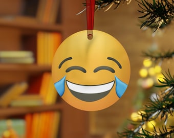 Funny Emoji Metal Ornaments - Humorous Decorations for Christmas, Holiday Gift, Laughing Face, Tree Decor, Trending Collectible