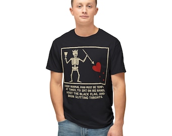 Koszulka unisex z cytatem szkieletu z czarnej flagi, prezent dla mężczyzn z jaskini, koszulka z grafiką dla faceta, odzież casualowa Freedom, odzież w stylu anarchii, pomysł na prezent dla mężczyzn