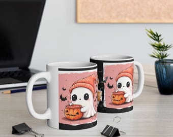 Tazza in ceramica con simpatico fantasma di Halloween, tazza con zucca, tazza da caffè spettrale, stoviglie per le feste, decorazioni autunnali, regali di Halloween
