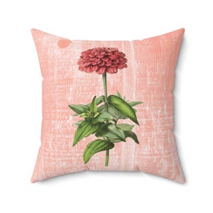 Pink Floral Throw Pillow with Vintage Vibe, Wood Grain Home Decor Accent, Gift for Garden Lovers, Spring Decoration, Cozy Living Room Pillow