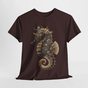 Steampunk Seahorse Tee, Unisex Heavy Cotton TShirt, Nautical Gift, Ocean Lover Shirt, Unique Graphic Tee, Gothic Beachwear image 9