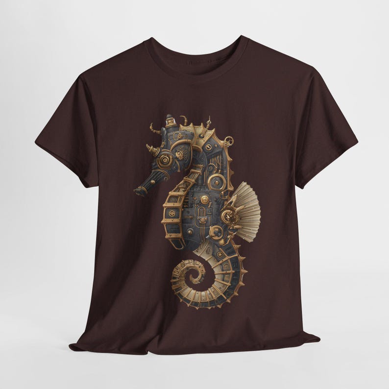 Steampunk Seahorse Tee, Unisex Heavy Cotton TShirt, Nautical Gift, Ocean Lover Shirt, Unique Graphic Tee, Gothic Beachwear image 9
