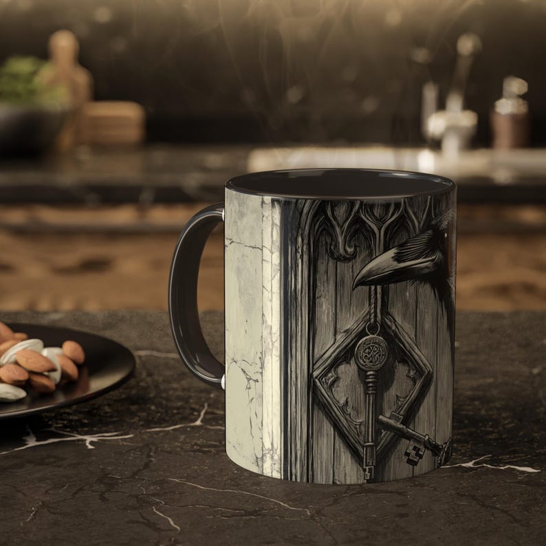 Mystical Raven Mug, Enigmatic Raven Cup, Gothic Coffee Mug, Unique Black Bird Drinkware, Halloween Gift for Bird Lovers image 9