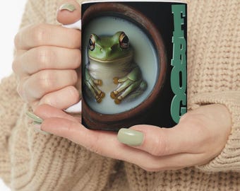 Frog Lovers Ceramic Mug, Fun Frog Coffee Cup, Green Frog Gift, Mothers Day Frog Mug, Quirky Animal Drinkware, Unique Frog Design