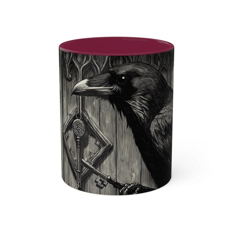 Mystical Raven Mug, Enigmatic Raven Cup, Gothic Coffee Mug, Unique Black Bird Drinkware, Halloween Gift for Bird Lovers image 2