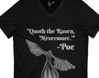 Eerie Raven VNeck Tee Edgar Allen Poe, The Raven Literary Quote Shirt for Book Lovers, Poe Fan Apparel, Gothic Tshirt, Unique Gift