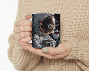 Astronaut Themed Ceramic Mug, Space Coffee Cup, Unique Gift for Astronaut Lovers, Galaxy Mug for Tea and Coffee, Cosmic Kitchen Decor