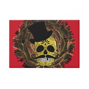 Day of the Dead Skull Magnet, Sugan Skulls Decorative Fridge Magnet, Unique Gothic Gift Idea, Black and Gold Halloween Decor, 1 and 10 pcs