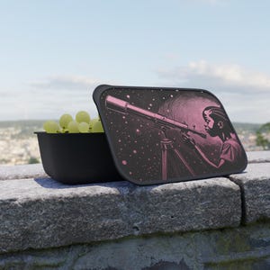 Black Little Girl Astronomy Bento Box, Unique Lunch Container for Stargazers, Astronomers, Kids, Space Lovers, Lunch Box with Utensils