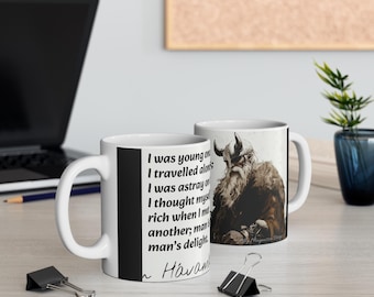 Viking Hávamál Mug, Viking Lover Gift, Motivational Quote Mug, Norse Mythology, Unique Ceramic Mug for Him, Birthday Gift, Odin
