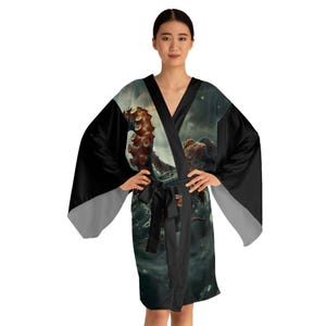 Oceanic Octopus Long Sleeve Kimono Robe, Coastal Comfort, Marine Lover Gift, Relaxation Wear, Artful Sleepwear, Beachy Home Decor