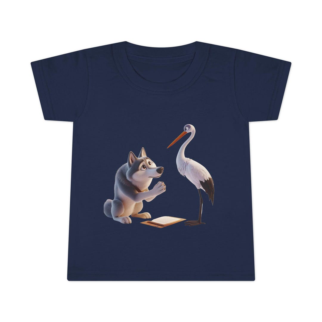 Storks Storybook Wolf and Stork Storybook Playful Animal Toddler Tshirt, Cute Kids Shirt ...