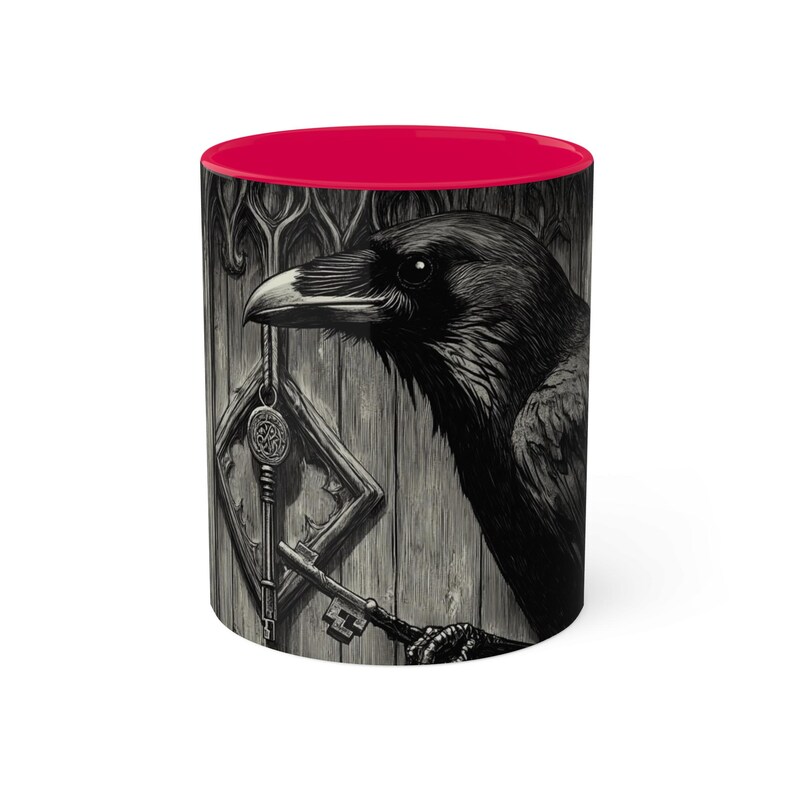 Mystical Raven Mug, Enigmatic Raven Cup, Gothic Coffee Mug, Unique Black Bird Drinkware, Halloween Gift for Bird Lovers image 3