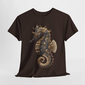 Steampunk Seahorse Tee, Unisex Heavy Cotton TShirt, Nautical Gift, Ocean Lover Shirt, Unique Graphic Tee, Gothic Beachwear image 7