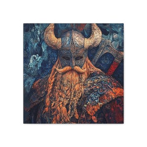 Wikinger Krieger Leinwand Wandkunst, Nordische Mythologie Wohnkultur, Nordischer Kunstdruck, Geschenk für Ihn, Fantasy Wanddekoration